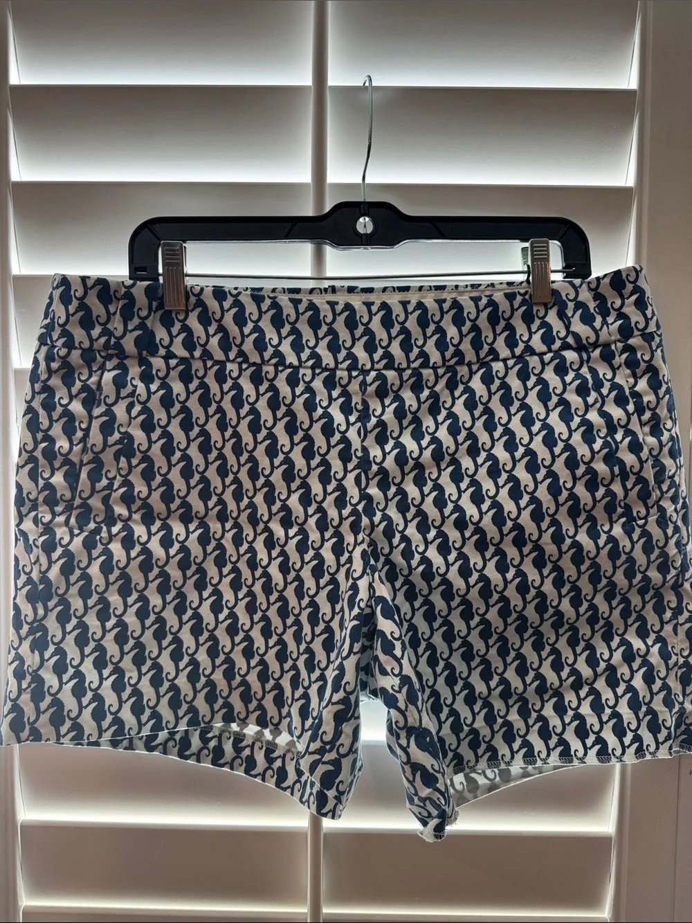 J. Crew Navy and White Seahorse Print Bermuda Shorts